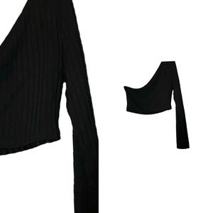 One Shoulder Rib-Knit Crop Top